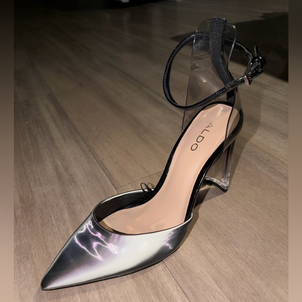 ALDO Iridescent Pointed Toe Ankle Strap Pump